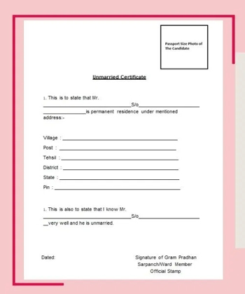 Bachelor /Single Status /Unmarried Certificate